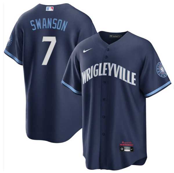 Men%27s Chicago Cubs #7 Dansby Swanson Navy City Connect Cool Base Stitched Baseball Jersey Dzhi->chicago cubs->MLB Jersey